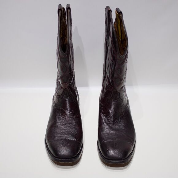 VTG Montana Genuine Ostrich Skin Western Boots Burgundy Brown Men 10.5EE X-Wide - Picture 6 of 16